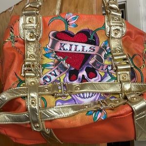 Ed Hardy purse. Multiple colors. Orange, pink, Gold.